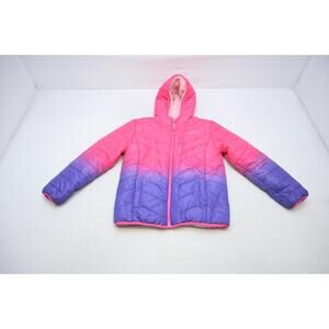 Eddie Bauer Sherpa Puffer Jacket Hooded Insulated Reversible Pink Girls Large